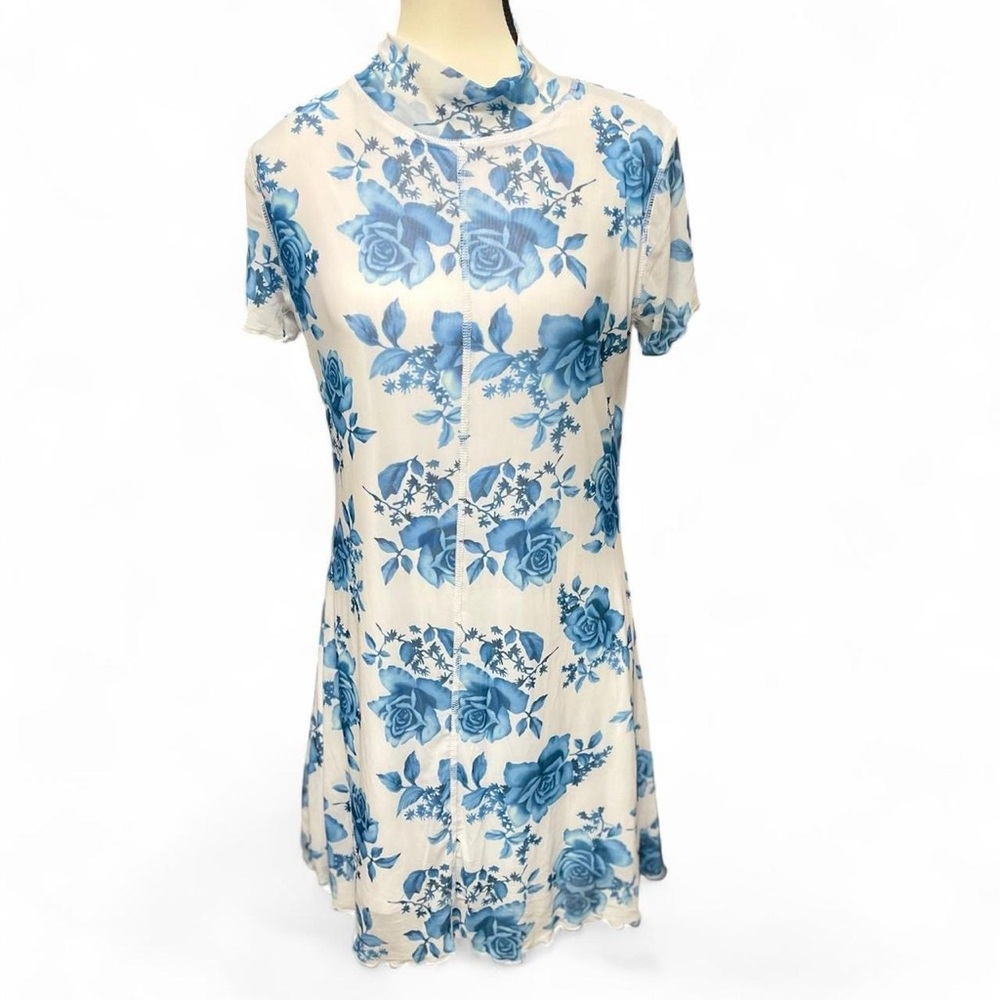 Current Mood Blue and White Floral Mesh Dress